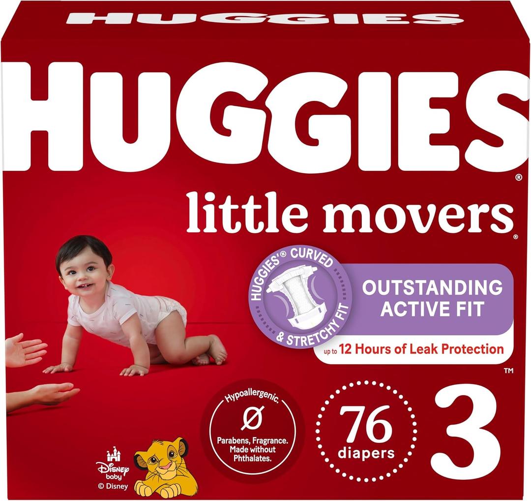Huggies Size 3 Diapers, Little Movers Baby Diapers, Size 3 (16-28 lbs), 76 Count