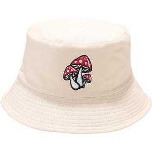 Embroidered Mushroom Bucket Hat for Women Girl Men, Soild Beige Summer Travel Embroidery Beach Sun Hat Outdoor Fisherman Cap Unisex (Beige)