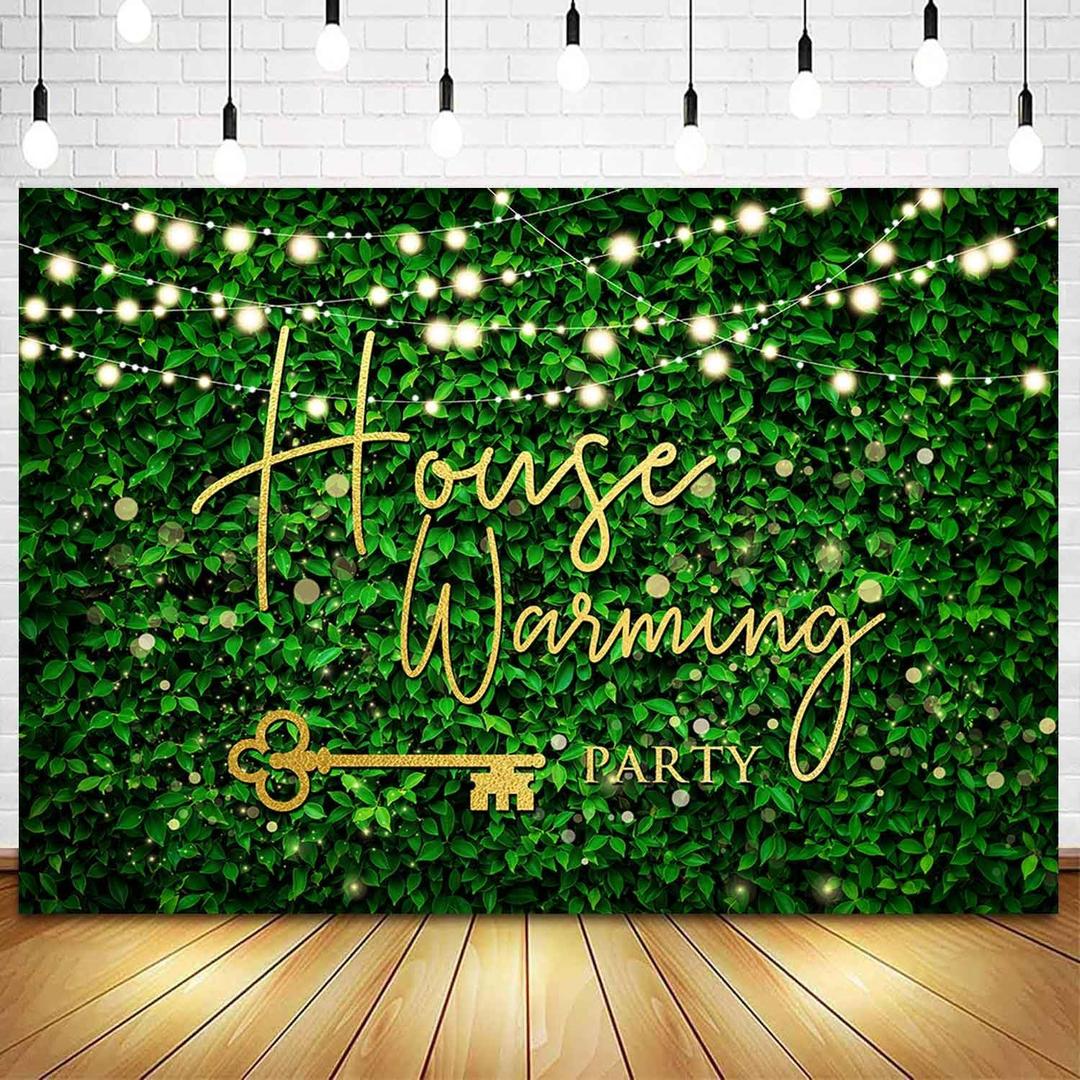 Sensfun 7x5ft Housewarming Backdrop Green Leaves Background for New House Party Decorations Gold Key Home Sweet Home House Warming Party Banner Photography Background Supplies Photo Booth Props