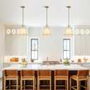 Klgxnrd Brushed Gold Pendant Lights Kitchen Island, Drum Fabric Chandelier, 12.5”
