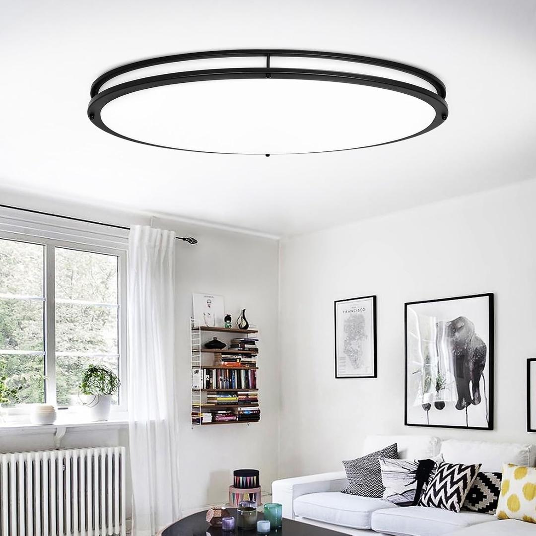 DLLT Flush Mount LED Ceiling Light: 32 Inch 5CCT (3000K-6000K) & Dimmable Ceiling Light Fixtures for Bedroom Hallway - 45W Modern Black Super Bright Kitchen Lighting Fixtures Ceiling, 34.44 x 19.6 x 5.51 inches