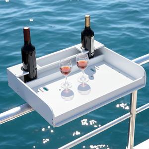 Chunful 23''x18''x4'' Utility Boat Table with Cupholder, Portable Table Bar and Pontoon Boat Fillet Tables, Easy Installation and Secure Locking System for Pole Less Than 2in Ship Guardrail
