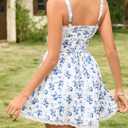 JKMNAO Homecoming Party Graduation Short Dress Floral Corset for Women (Blue, L)
