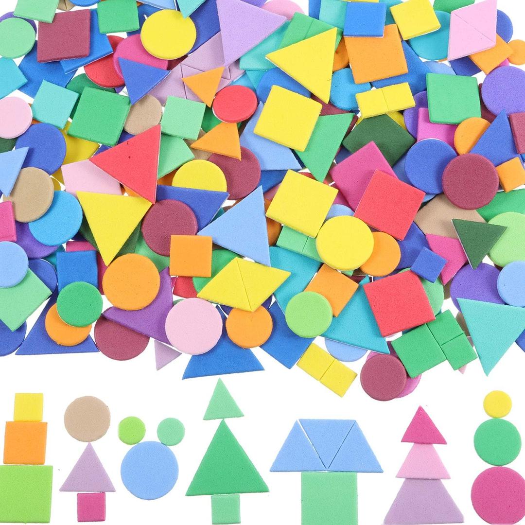 Sumind 1000 Pieces Foam Shape Stickers Self Adhesive Felt Shape for Kids Crafts Mini Arts and Crafts Geometric Foam Stickers Preschool Assorted Colors (Circle, Square, Triangle)