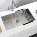 30 Stainless Steel Kitchen Sink Undermount, Dorzom 30 x 17 x 9 In Stainless Steel Sink 16 Gauge Single Bowl Kitchen Sink Under-mount with Bottom Grid & Rolled Drying Rack, Stainless 30"x17"x9" RR