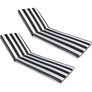 Lounge Chair Cushions Set of 2 for Outdoor Furniture 74x21x2.7 inch Premium Outdoor Chaise Lounge Cushions (Black White Stripe)