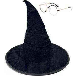 Pmnoyal Elphaba Glasses Hat Gloves West Bad Wizard Cosplay Accessories Green Costumes Halloween Carnival Party Props Set (Black)