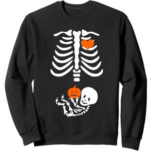 Halloween Skeleton Baby Rib Cage Maternity Pregnant Pumpkin Sweatshirt XL