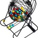 Yuanhe Deluxe Bingo Game Set - Metal Round Cage, 75 Colored Bingo Balls, 100 Bingo Cards, 500 Mixed Chips and Master Board for Large Groups, Parties
