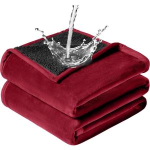 Waterproof Blanket - Travel Blankets Stain Proof, Absorbent, Leakproof, Reversible, Plush Cozy & Washable - Waterproof Couch Cover Ideal for Bed/Couch, Dogs/Cats (40"x60", Wine red/Black)