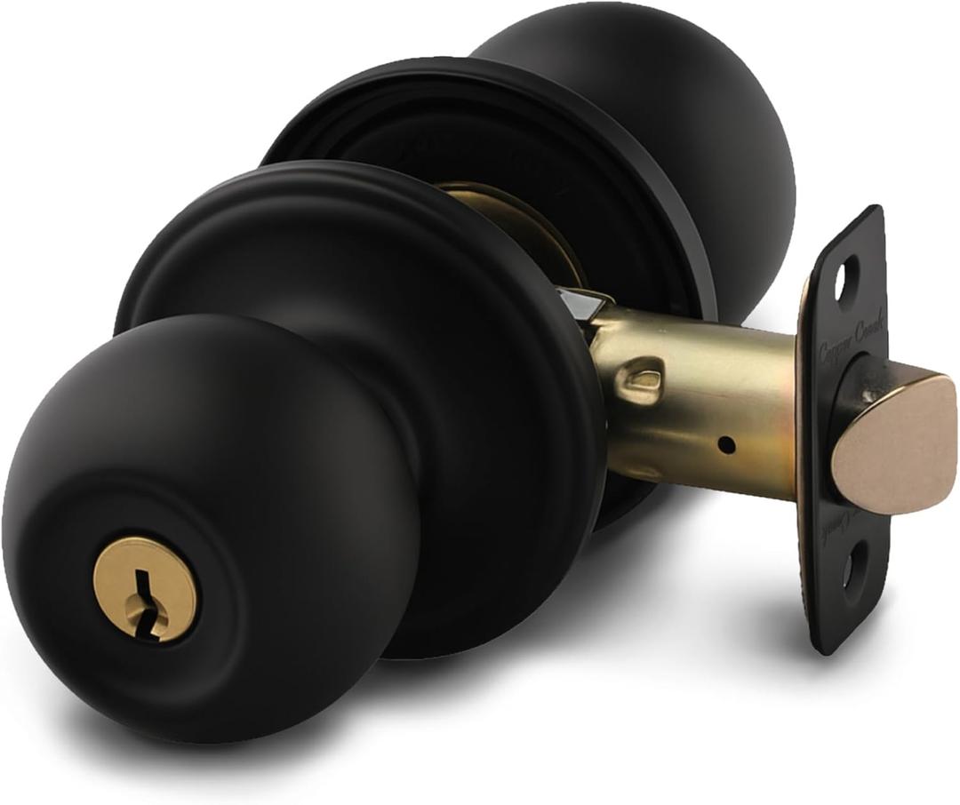 Copper Creek Entry Door Knob  Keyed Entry Handle with Lock and Key, ANSI Grade-3 Certified, DIY-Friendly Install for Interior and Exterior Entrance Doors  Matte Black (1 Pack)