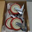 5 Inch Industrial Heavy Duty Swivel Caster Wheels with Brake,Set of 4 Safety Locking Casters,Load 2400lbs,Premium Polyurethane Wheels for Table,Trailer,Saw Table,Stage Toolbox,Bed,Corn Board (Red)