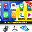 SIXWIN Android Car Stereo for Ford Explorer 2005-2010 with Wireless CarPlay Android Auto Mirror Link 2G+64G 10.1 Inch Touchscreen Bluetooth GPS Navigation WiFi FM Backup Camera MIC