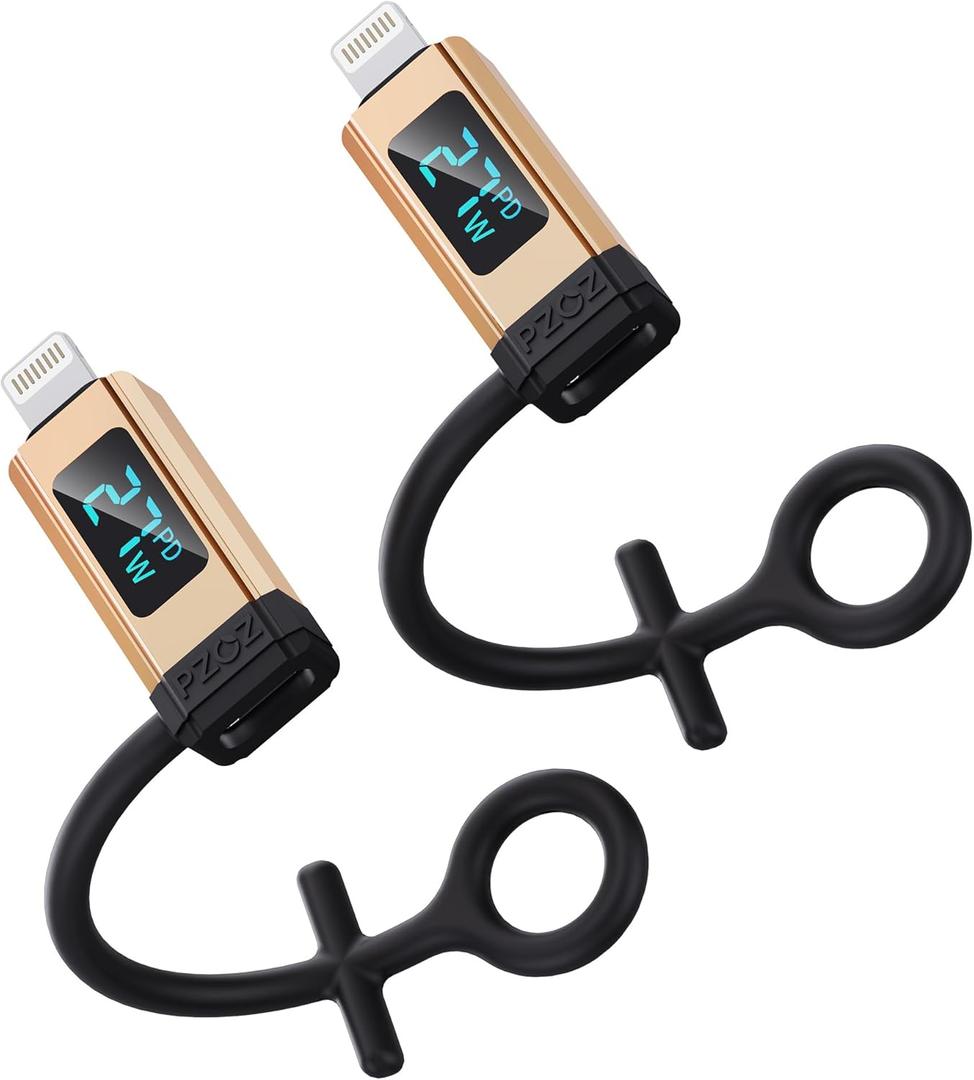 pzoz USB C to Lightning Adapter with LED Display, 27W Type C PD Fast Charging Lighting Adaptor for Phone 14/13/12/11/XS/XR/SE/AirPods, Fits MacBook Charger Cable, Support Data Transfer (2 Pack)