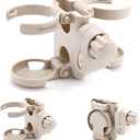 3 in 1 Foldable Stroller Cup Holder with Phone Holder, 360 Rotatable Bottle Holder, Universal Cup Holder for Stroller, Wheelchair, Bike, Walker, Scooter, Tricycle - Khaki