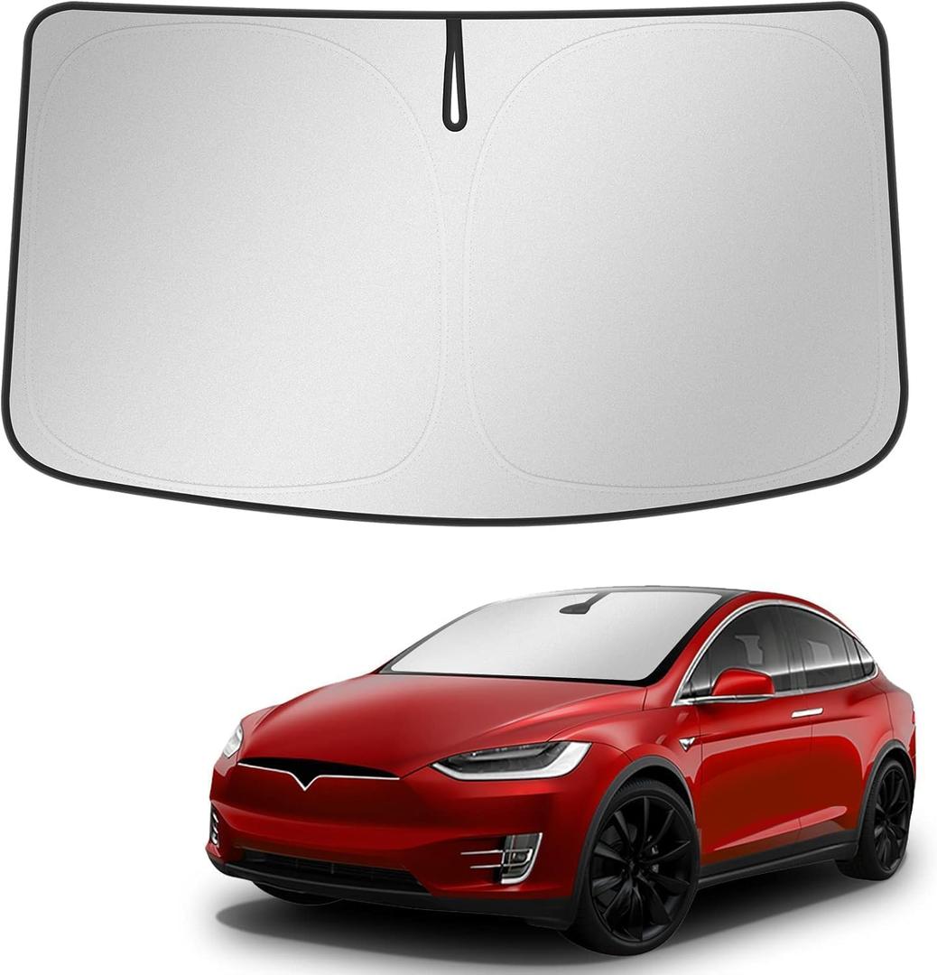BASENOR Upgraded Sunshade for Tesla Model X Windshield Sunshade Folding Sun Visor Protector Sun Shade Cover with a Storage Bag Fit Model X 2021-2025