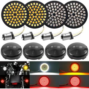 1157 1156 LED Turn Signals, 2" Bullet Led Lights Front Rear Blinker with 4 Dark Smoked Lenses Compatible for Harley Davidson Street Glide Road Glide Sportster Iron 883