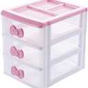 Pink 3-Tier Desk Organizer  Compact Plastic Storage Box for Makeup, Jewelry, School Supplies & Art Crafts  Desktop Tidy for Bedroom Vanity or Dorm Room (Classical)