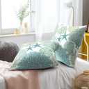 Summer Ocean Themed Nautical Coastal Throw Pillow Covers 18X18 Inches Set of 2 Aqua Teal Seashell Starfish Coral Pillowcase Soft Cotton Square Cushion Covers for Home Sofa Patio Bedroom Decoration
