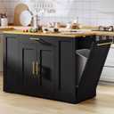YITAHOME 53 Inch Large Rolling Kitchen Island with Trash Can Storage Cabinet, Portable Mobile Islands Table Long Floating Movable w Wheels Cabinet for 13 Gallon Garbage Bin 2 Drawer, Black