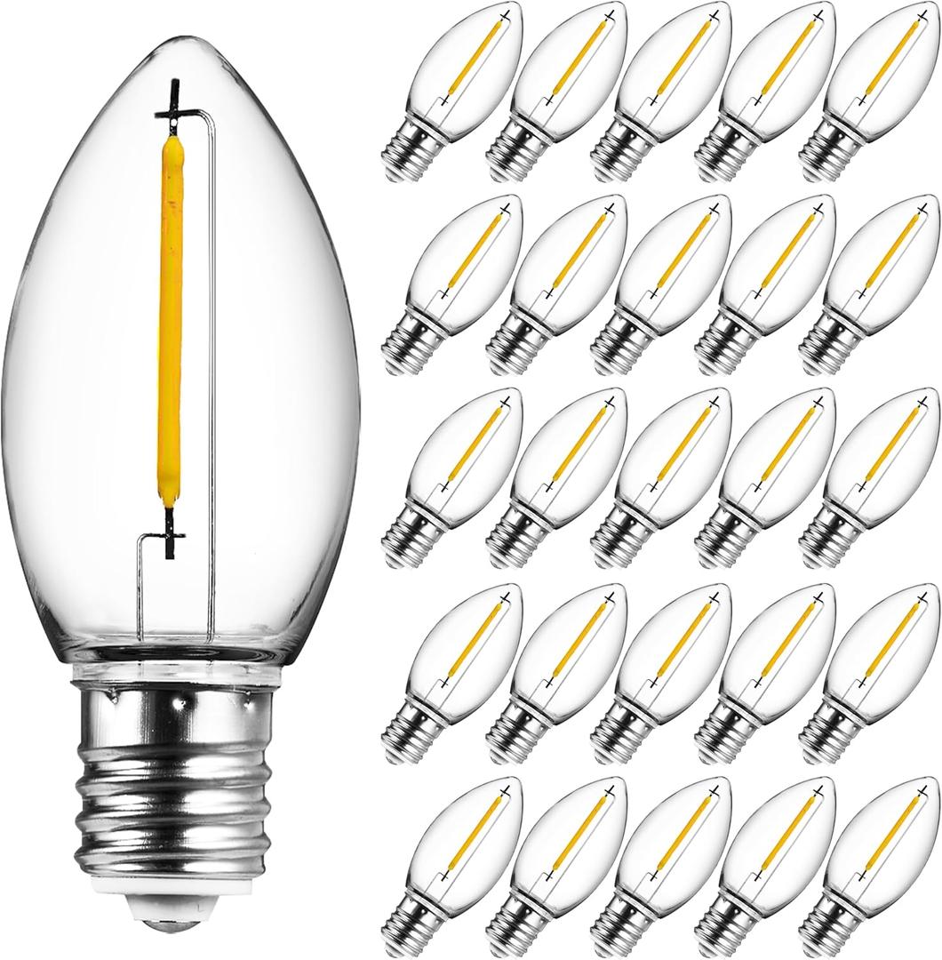 JOYIN C9 LED Light Bulbs - Replacement E17 Base Bulbs for Window Candles & Chandeliers (Warm White, 25 Pack)