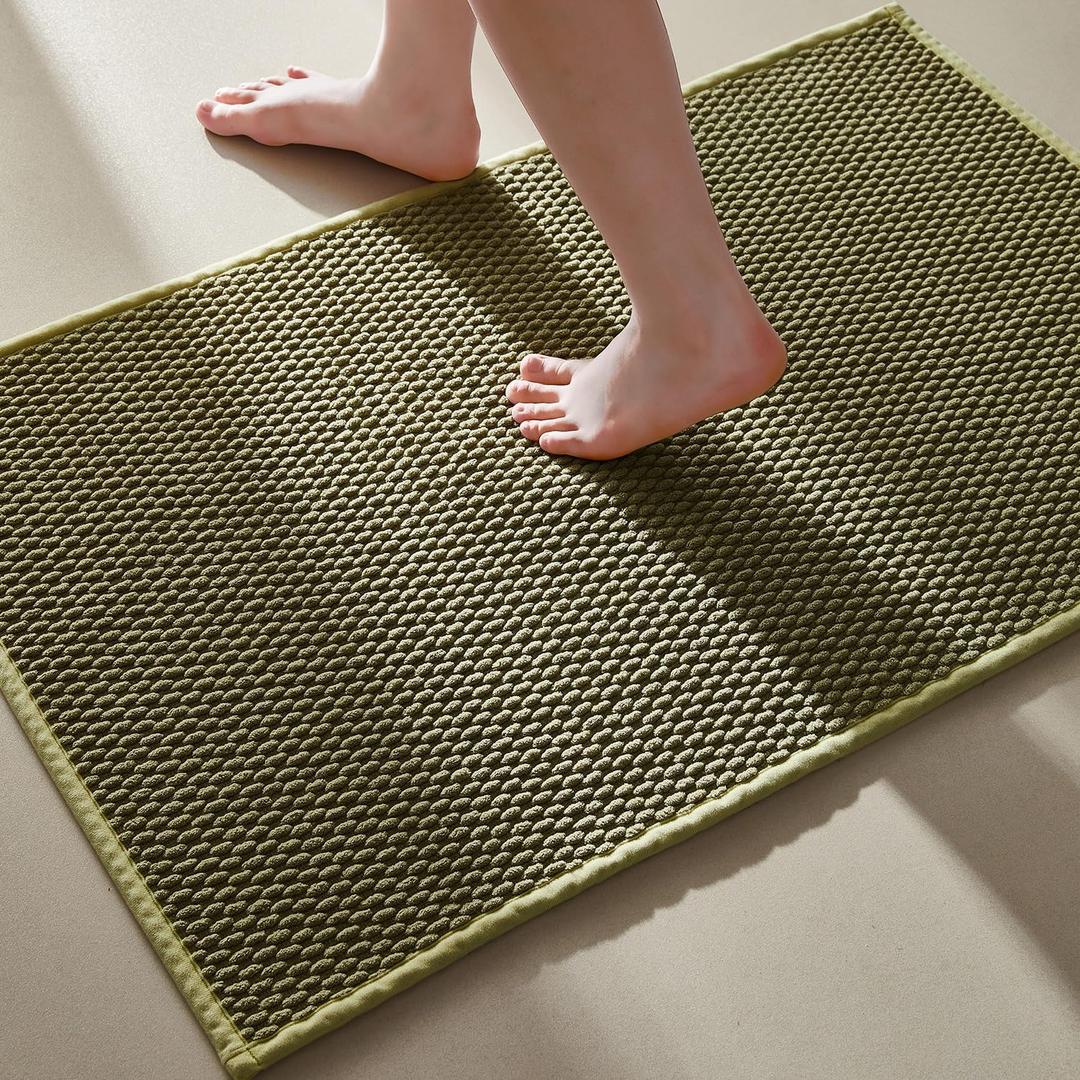 Bathroom Rugs Non Slip Washable, Super Absorbent Thin Bath Mat Small Quick Dry Low Pile Bathroom Rug, Sage 20"x30" (1'8" x 2'6" (Rectangular))