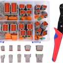 174Pcs 12 Kits DT Connector Kit With Ratcheting Wire Crimper for Deutsch Connector, 2 3 4 6 8 12 Pin Connectors Automotive Electrical Connectors With Size 16 Stamped Contacts IP68 Waterproof