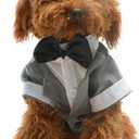 Lovelonglong Pet Costume Dog Suit Formal Tuxedo with Black Bow Tie for Small Dogs Cat Clothes Chihuahua Clothing Gray XS