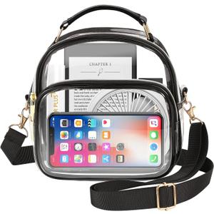 MoKo Clear Bag Stadium Approved for Women, Large Capicity Crossbody Bag with 2 Pockets and Zipper (Medium, Black)
