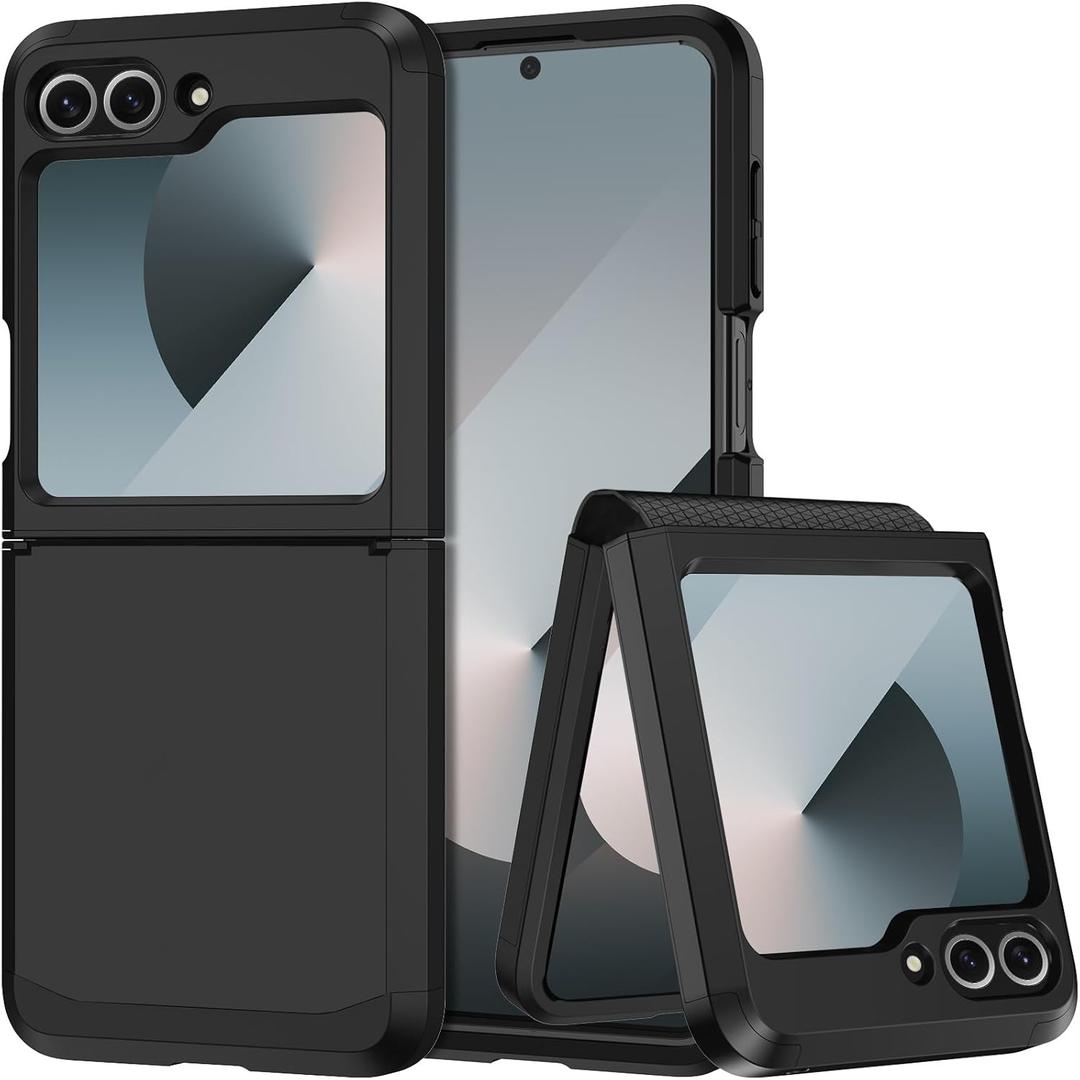 Samsung Galaxy Z Flip 6 Case with Hinge Protection, Heavy Duty Shockproof Drop Proof Full Body Protective Bumper Phone Cover (Black)