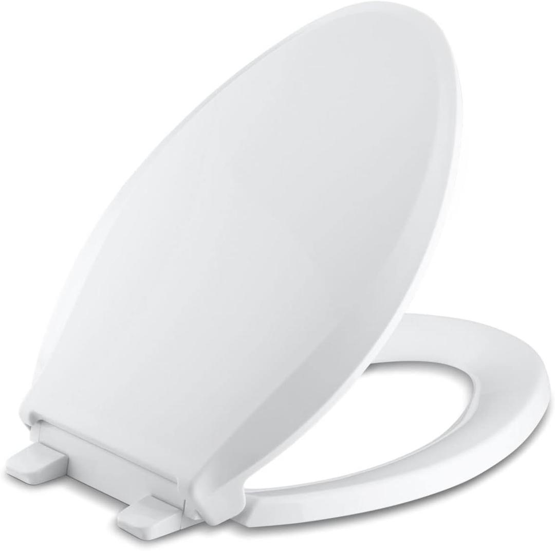 KOHLER K-4636-0 Cachet Elongated, Grip-Tight Bumpers, Quiet-Close Release Hinges, Quick-Attach Hardware, No Slam Toilet Seat, White