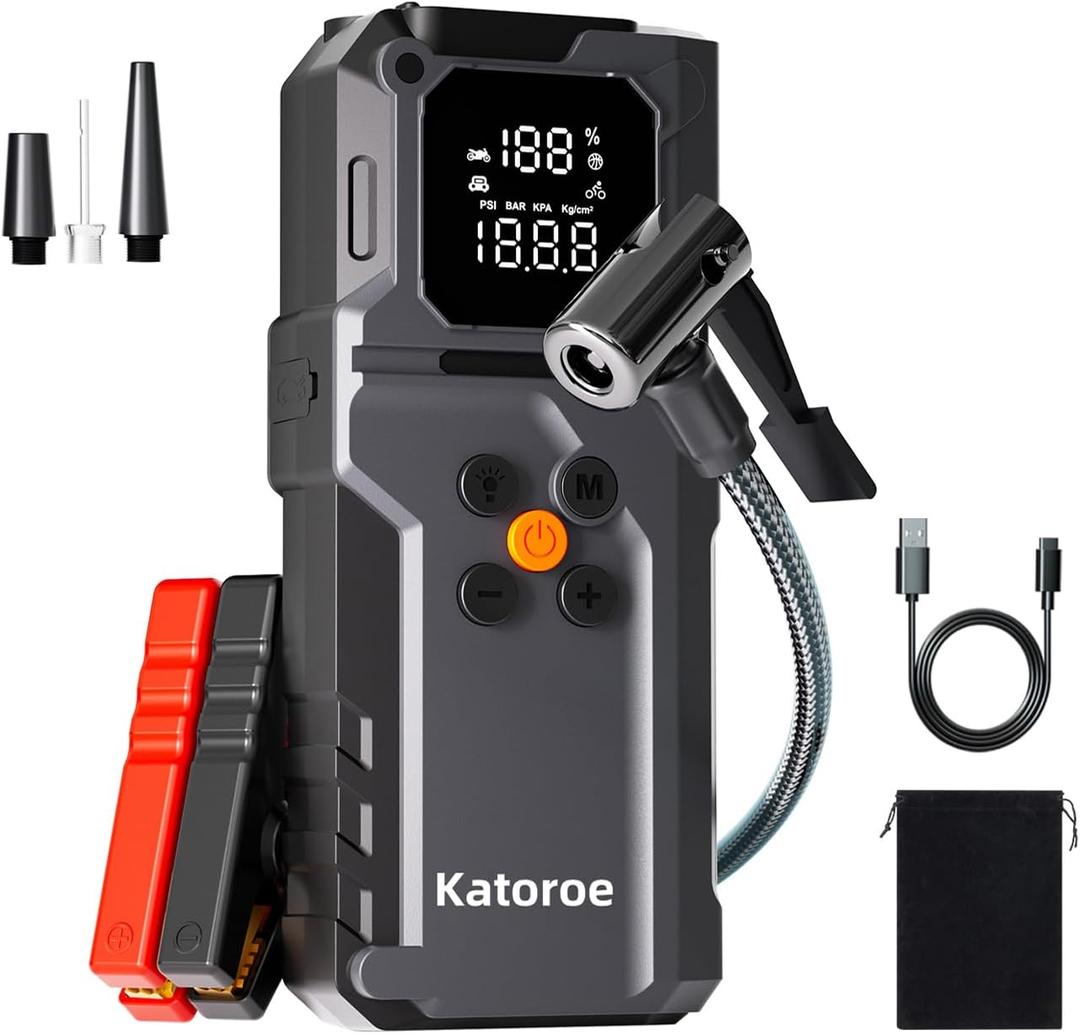 Jump Starter with Air Compressor, 4000A Car Battery Jump Starter Portable (9.0L Gas/7.0L Diesel), 150PSI 12V Jump Starter Jump Box with Jumper Cables, LED Light