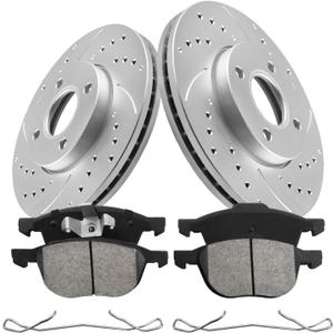 Anpulsero Front Drilled and Slotted Brake Rotors Ceramic Brake Pads Compatible with Select Ford Models, Focus 2005 2006 2007 | Anti-Rust Geomet Coated Low Dust Noise-Free|10.9 inch(277.9mm)
