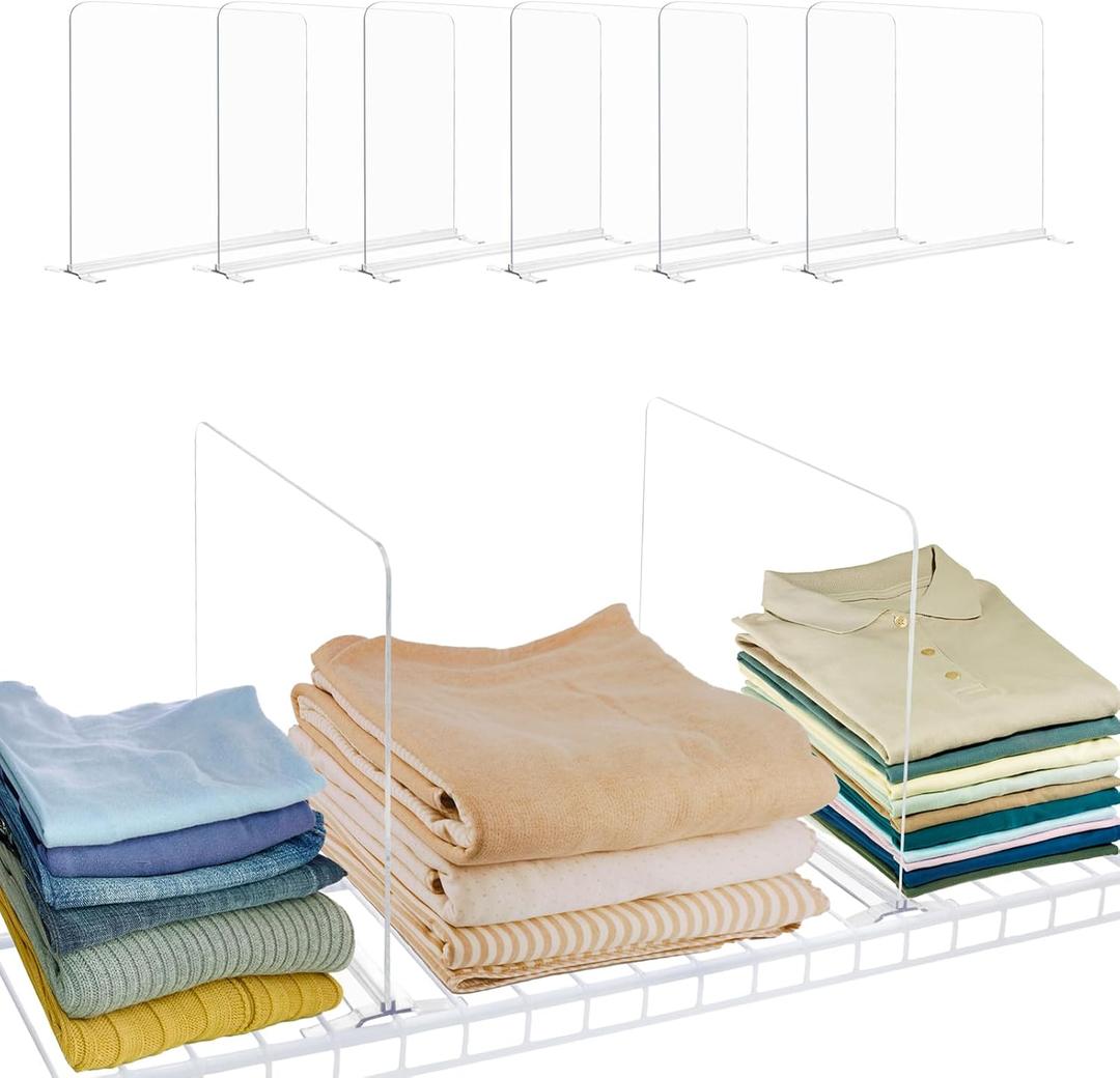 ANIRUDH Acrylic Shelf Dividers for Closet-Organization - Purse Organization for Closet Shelf,for Direct Wall Mount Closet Shelf,Suitable for Bedroom,Office,Pantry,Garage Easy Clip,No Tool(6Pack)