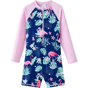 UMELOK Girls One Piece Swimsuits Long Sleeve Swimwear Rash Guard Bathing Suits 8Y