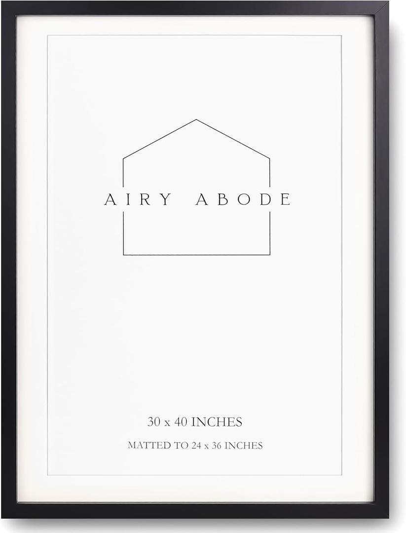 Premium Black Wood Picture Frame 30x40 Matted to 24x36 - Pick Your Size and Color