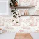 2 x Hopepak Pink Toile Peel and Stick Wallpaper Vintage Contact Paper Self Adhesive Waterproof Removable French Wall Paper for Cabinets Shelf Drawer Bedroom Bathroom 17.3''x78.7''