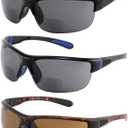 Yogo Vision Bifocal Sports Sunglasses Mens Wrap Around Half Rim Sunglasses Readers 3PK (Black, Brown Havana, Black and Blue) -+1.50