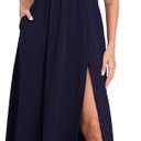 Formal Dress for Women V Neck Side Slit Short Sleeve Wedding Guest 2025 Cocktail Wrap Maxi Dresses with Pockets (XX-Large)