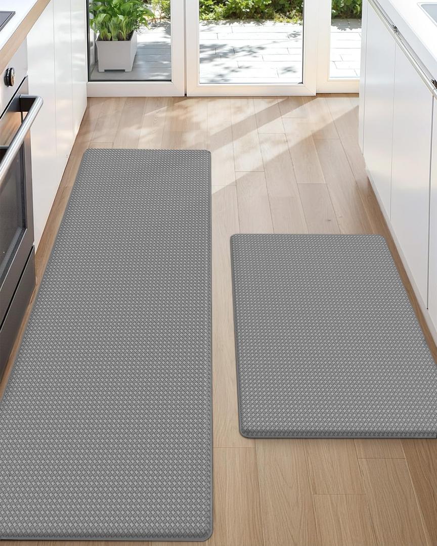 Color&Geometry Anti Fatigue Cushion Padded Kitchen Mat for Floor - 17x29+17x59,Easy Clean, Waterproof & Oil Proof, Anti Slip, Foam Rubber Runner Rug for Front Sink Comfort Standing, Grey Set of 2
