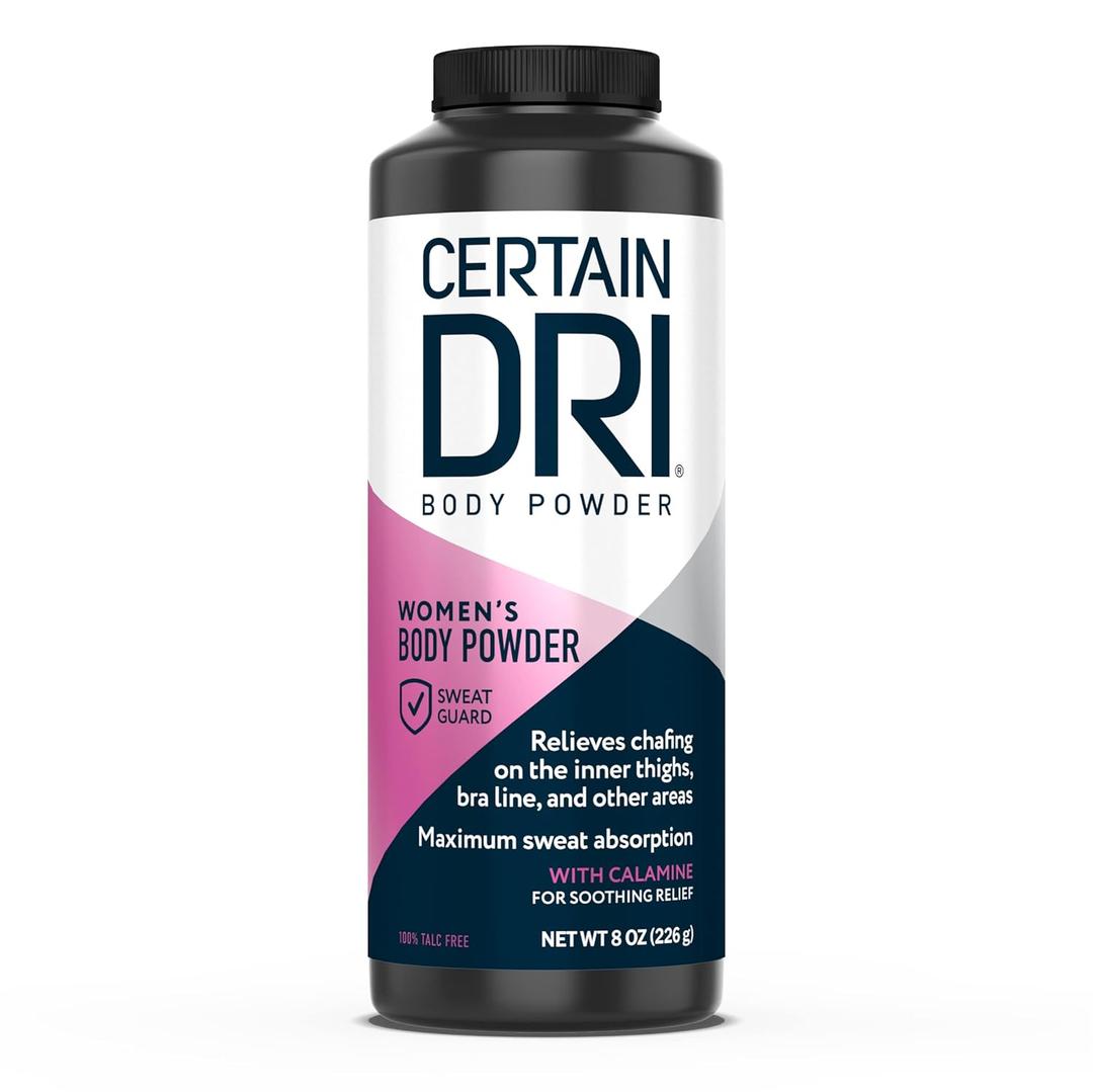 Certain Dri Womens Body Powder - Talc-Free - Triple-Action Sweat, Odor, & Moisture Control - Anti-Chafing Calamine Formula - Doctor-Recommended for Sensitive Skin - 8 oz