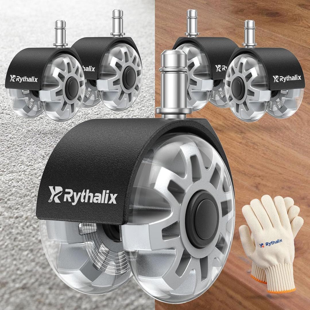2.5" Office Chair Wheels Set of 5 - Desk Chair Caster Wheels, Smooth & Quiet, Universal Fit for Most Office/Desk/Gaming Chairs, Safe on Carpets & Hardwood Floors