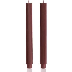 2 Pack | 10" Premium Unscented Ribbed Wick Taper Candles, Tall Ribbon Wax Dinner Unscented Modern Home Dcor Soy Wax Handmade 12 Hours candlesticks (Brown)
