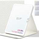 Travel Makeup Mirror with Lights, Portable Lighted Vanity Mirror with 100 LED, Rechargeable, Foldable for Tabletop, 11.9 inches, White