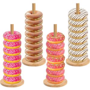 Giantree 4 Pack Donut Stand, Donut Stand For Dessert Table Donut Wooden Stand Donut Display Stand Tower Bagel Stand Holder Doughnut Stand 10.62in Long For Party Christmas Birthday New Year Wedding
