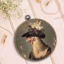 Whimsical Chicken Round Wall Art Framed, Dark Moody Rooster Round Wall Decor, Rustic Farm Animal Chicken Hanging Canvas Prints Wall Sculptures for Kitchen Bedroom Living Room Decor, 10x10 Inch