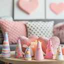 Giegxin 6 Pcs Valentine's Day Cone Tree Table Decorations, 3 Size Mini Tabletop Trees Conversation Heart Style Colorful Love Yarn Decorations for Table Holiday Party Wedding Home Decor Gift for Her