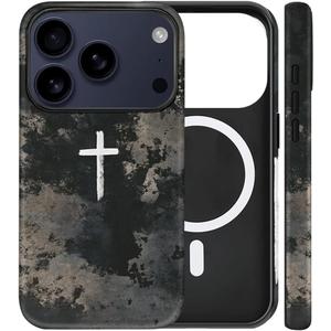 Magnetic for iPhone 17 Pro Case Christian Cross Camo Phone Case, Shockproof Slim Soft TPU and Hard PC Protective Cases Compatible with MagSafe Protective for Religious Boy Men Women, Black