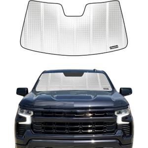 Windshield Sun Shade for Chevrolet Silverado/GMC Sierra 1500/2500HD/3500HD for 2019-2026. Reflective Aluminum Film Front Window Sunshade - BLAZBLOCK