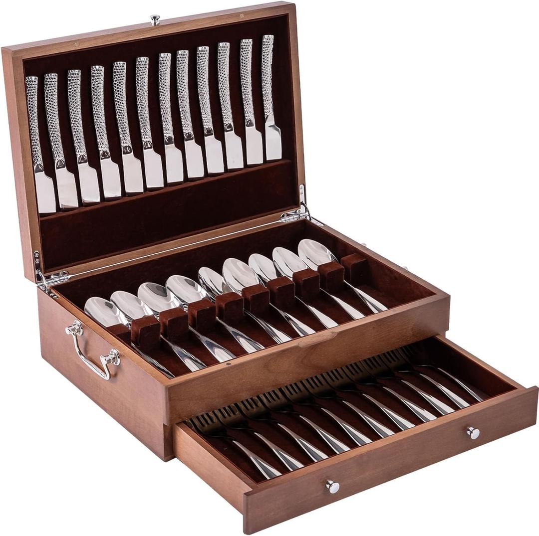 ACBORN Silverware Storage Box with Lid Double-layer, Flatware Storage Case with Handle, Silverware Chest Boxes for Flatware Organizer for Silver